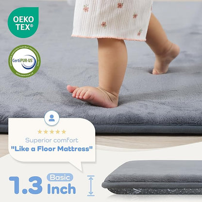 PAPAMAT 1.3" Thick Baby Floor Play Mat 50x74, Basic Padded Foam Mat for Tummy Time Crawling, Non Slip Cushioned for Babies Toddlers Infants Kids (Dark Grey)