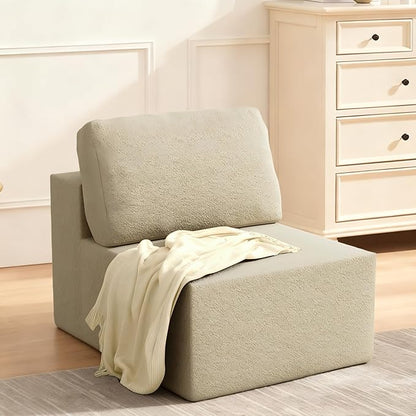 30" Modular Upholstered Foam Couch, Upholstered Floor Sofa Couch with Pillow, Bean Bag Chair for Bedroom Living Room, No Assembly Required (Camel, Teddy Boucle)