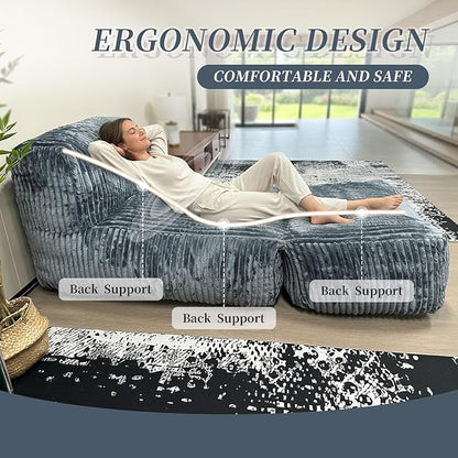Large Memory Foam Bean Bag Chair for Adults – Big Lounger Sofa Seat for Living Room, Bedroom, or Balcony (Dark Gray)