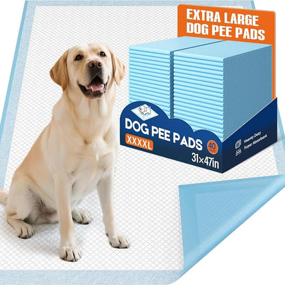 80 Count Dog Pee Pads Extra Large 31"x47" - XXL Disposable Puppy Potty Training Pads for Dogs, Heavy Duty 6-Layer Leak-Proof, Super Absorbent & Quick-Dry