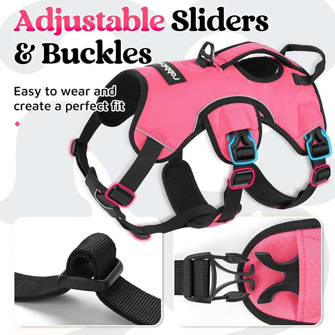 rabbitgoo Escape Proof Dog Harness for Large, No Pull with Lift Handle | No Escape, Full Soft Padded, Reflective Adjustable Vest, Leash Clip for Walking Hiking Training, Peach Pink, Large