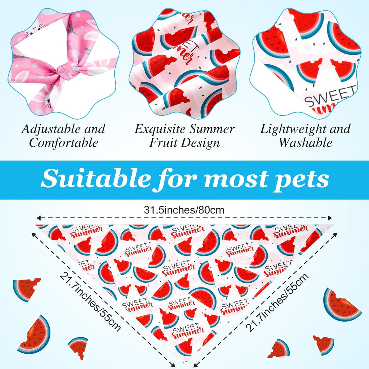 Weewooday 50 Pcs Fruit Dog Bandanas Bulk for Dogs Soft Bibs Adjustable Triangle pet Bandana for Small Medium Large Costume(Fruits Pattern, 31.5 x 21.7 x21.7 Inch)