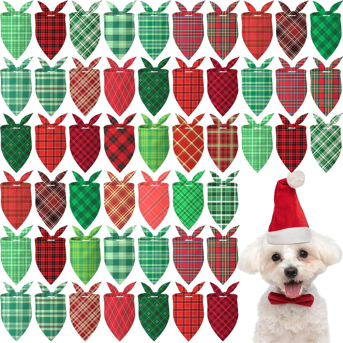 Abbylike 50 Pieces Christmas Plaid Dog Bandanas Bulk Xmas Bandanas for Dogs Triangle Kerchief Bibs Scarf Set for Christmas Pet Costume Accessories Decoration (19.7 x 13.8 x 13.8)