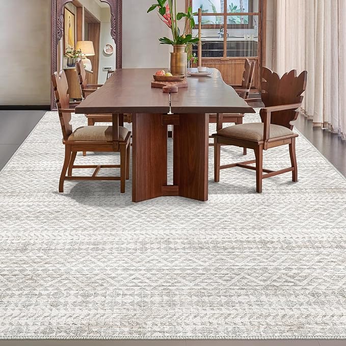 8'x10' Machine Washable Vintage Design Area Rug - Non Slip, Stain Resistant for Home, Office, Machine Washable Area Rug, 8x10 Area Rugs for Living Room (Grey Beige 8x10)…