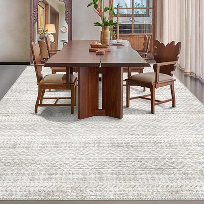 8'x10' Machine Washable Vintage Design Area Rug - Non Slip, Stain Resistant for Home, Office, Machine Washable Area Rug, 8x10 Area Rugs for Living Room (Grey Beige 8x10)…