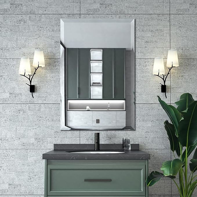 Mirrorons Beveled Mirror, Hangs Horizontally or Vertically. Upgraded