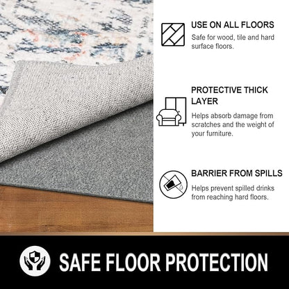 TREETONE 2’ x 8' - 1/8" Thick Felt and Rubber Rug Pad Gripper for Hardwood Floors, Non Slip Cushion Rug Pads for Area Rugs and Tile Floor Protection, Under Carpet Anti Skid Mat