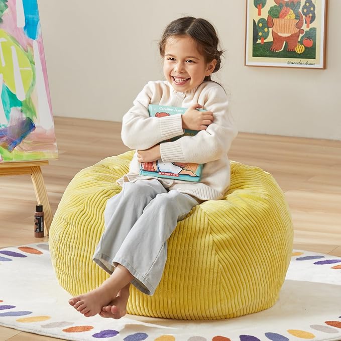 Hobestluk 2.5FT Bean Bag Chair Beanbags Small Bean Bag Chair with Filler Included Teardrop Bean Bag with Removable Cover for Bedroom Living Room (Small, Yellow)