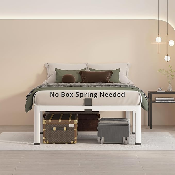 MAF 14 Inch Twin Metal Platform Bed Frame White with Round Corner Legs, 3000 LBS Heavy Duty Steel Slats Support, Noise Free, No Box Spring Needed, Easy Assembly
