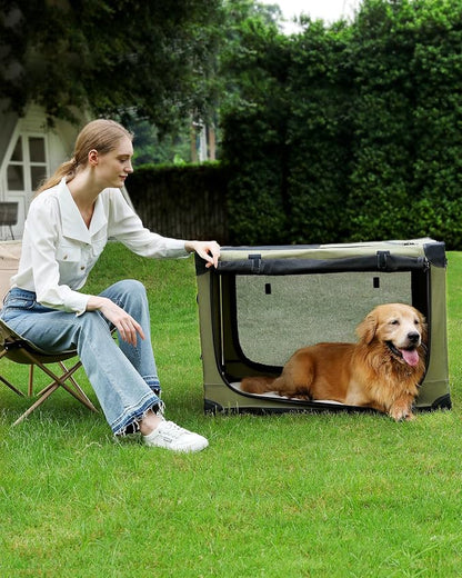 Veraste 30" Soft Collapsible Travel Dog Crate for Medium Dogs,Green | 4-Door Foldable Travel Crate,breathable mesh, foldable with storage bag