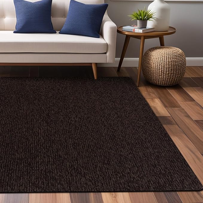 Non Slip Brown Solid Rubber Back Thing Rug for Living Room 3x5 Area Rugs for Kitchen, Rugs for Bedroom, Stain Resistant Easy Cleaning Non Shedding Carpet Brown 3 x 5