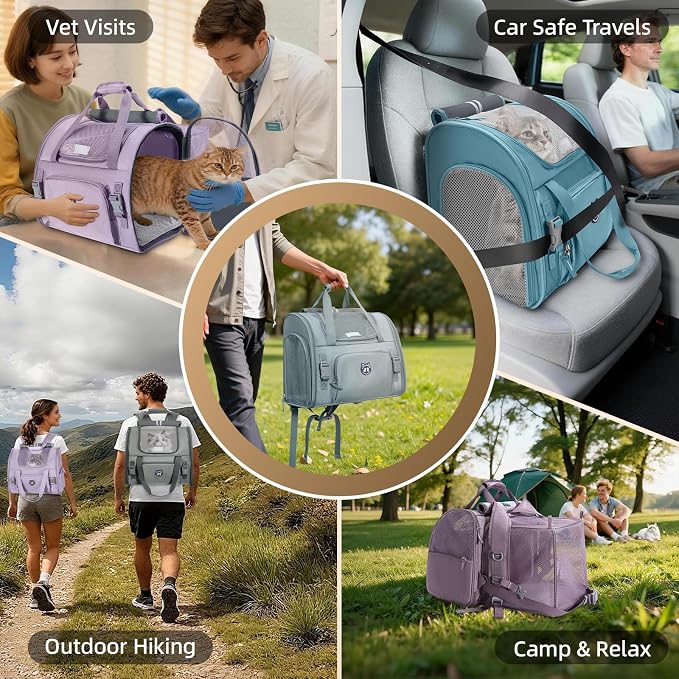 Expandable Cat Carrier Backpack for Large Cats - Airline Approved Pet Carrier Backpack for Small Dogs, Hiking & Travel, Waterproof with Breathable Mesh, 14lbs Capacity (Plum, Standard)