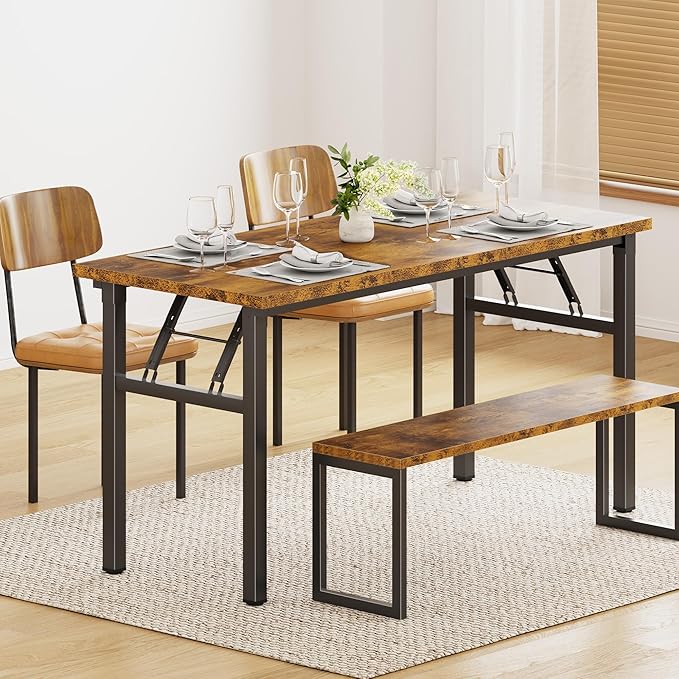 Need Office Computer Desk - 54.3L Sturdy and Heavy Duty Folding Laptop Table,Writing Table/Home Office Desk/Sewing Table,No Assembly Required (Rustic Brown & Black Frame)