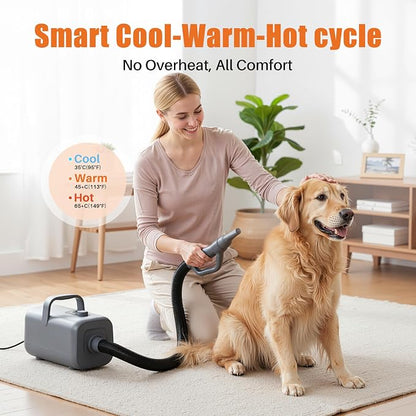 NEWBULIG Dog Hair Dryer with Heater for Grooming, High Velocity Speed | 1550W Dog Blow Dryer, Temperature Adjustable Dog Blower Grooming, Grey