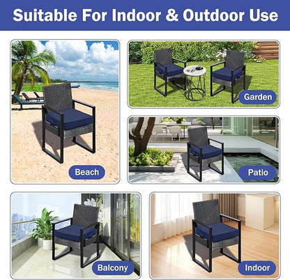 Patio Chair Cushions, 19" x 19" x 3" Outdoor Chair Cushions Set of 4, Waterproof Outdoor Cushions for Patio Furniture, Outdoors Seat Cushions Set of 4 with Handle and Ties, Navy Blue