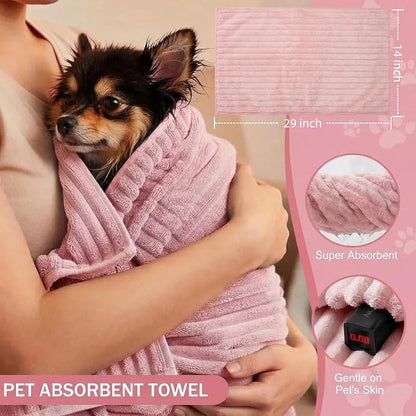 9PCS Dog Bath Kit & Dog Brush Kit for Dogs & Cats - Professional Pet Grooming Tools Set with Shedding Brush, Bath Scrubber, Dematting Comb & Storage Bag - Complete Dog Washing Essentials, Pink