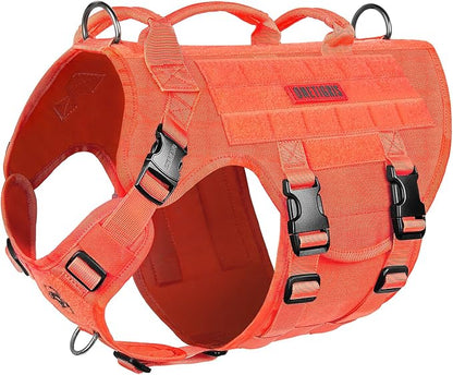 OneTigris Large Tactical Dog Harness, No Pulling Adjustable Dog Vest Harness, Heavy Duty Dog Harness with Handle, Large Hook and Loop Panels for Patch(Orange,L)