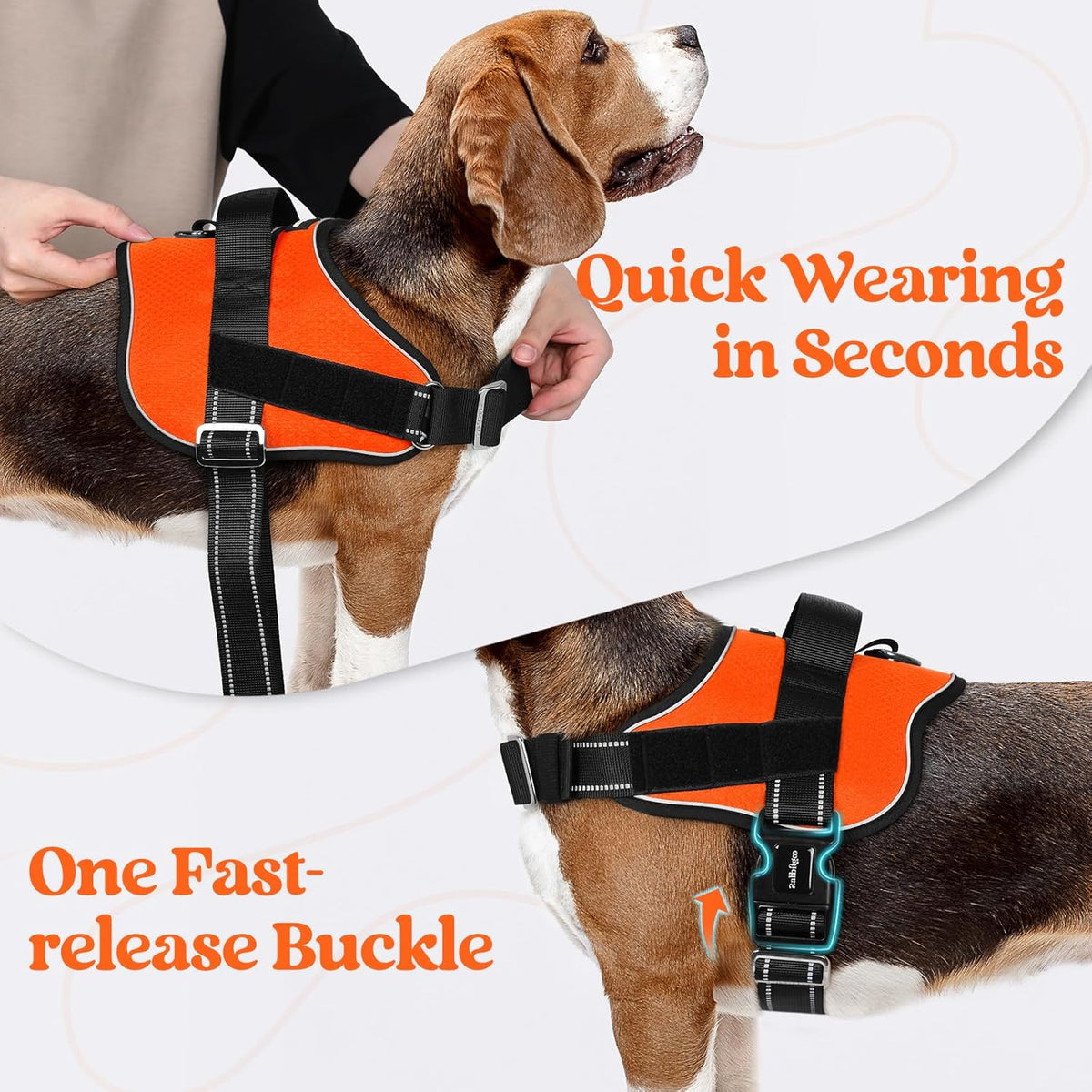 rabbitgoo Dog Harness for Large, Easy On Pet Vest with One Buckle, No Pull Adjustable Service Harness with D-Ring & Handle, Reflective for Safety Walking, Training, Orange, L