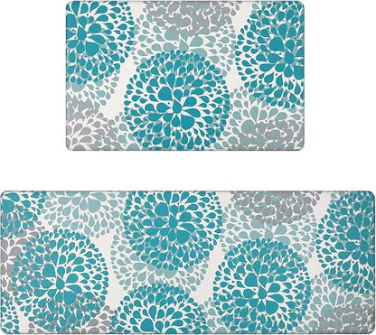 Homcomoda Kitchen Rugs Set Anti Fatigue Kitchen Floor Mat Easy to Clean 2Piece Non Slip Comfort PVC Leather Heavy Duty Standing Mats Indoor Outdoor(17.3"×28" and 17.3"×47")