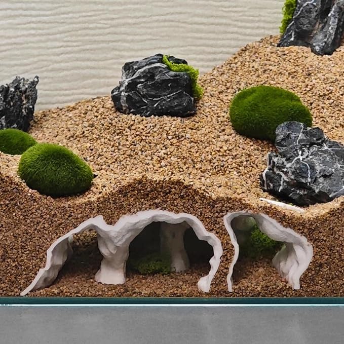 LIYAOLI Aquarium Ornaments Cave Tunnel with Viewing Ports | Fish Tank Decoration Hideout for Pleco, Shrimp & Corydoras | Substrate-Friendly Design & Sinking Base (S - White)