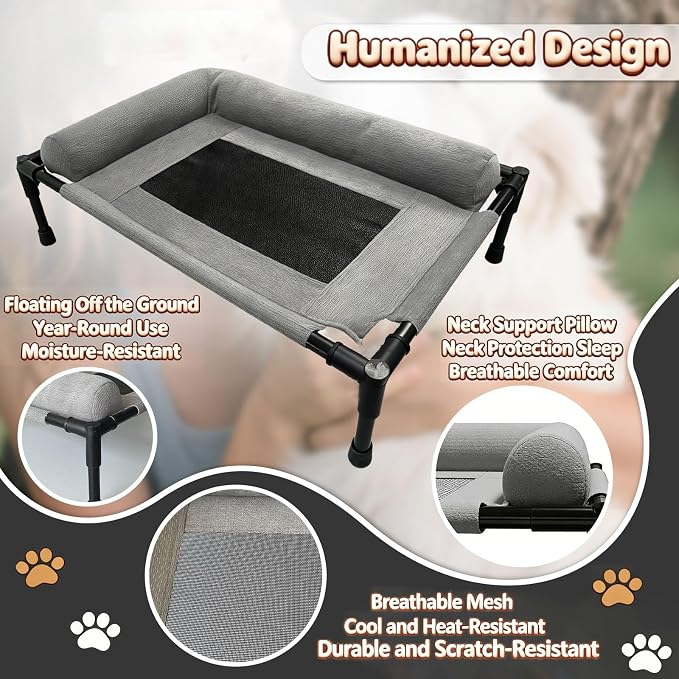 Raised Dog Beds for Small Dogs, Cooling Indoor Outdoor Elevated Bolster Dog Cot Hammock with Metal Frame Breathable Mesh, Portable Dog Sofa Camping Dog Bed (23.62" L x 15.75" W x 5.91" H)