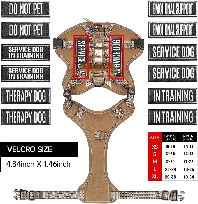 Service Dog Tactical Vest Harness and Leash Set Medium Sized Dog Emotional Support- Tactical Dog Harness Training Collar with Name (Khaki, M)