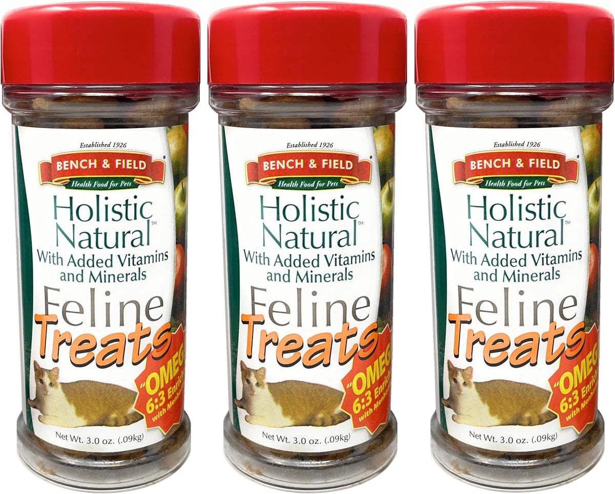 Bench & Field Holistic Natural Healthy Kitty Cat Treats | Crunchy Fish-Shaped Bites | Delicious Seafood Flavored Snack, 3-Ounce (Pack of 3 Bottles)