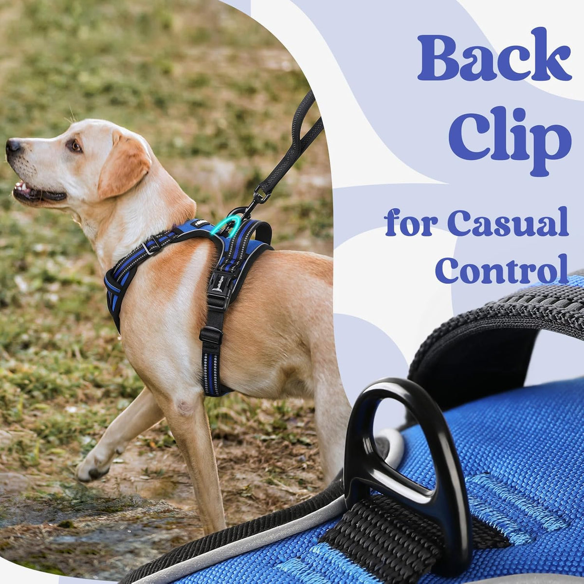 rabbitgoo Dog Harness for Large, No Pull Pet Harness with 3 Buckles, Adjustable Soft Padded Vest with Control Handle, Walking Reflective Pet Vest for Extra Large Dogs, Blue, XL