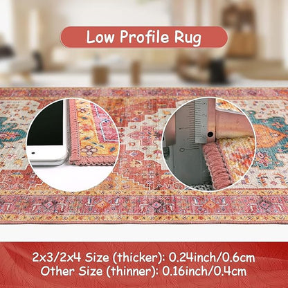 Moynesa Ultra-Thin Washable 10x14 Area Rugs for Bedroom, Pink Large Living Room Rug Non Slip, Medallion Oriental Indoor Floor Carpet for Dining Room Table Dorm Home Office Decor
