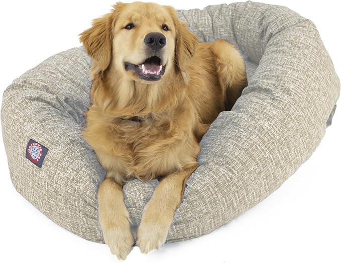 Majestic Pet Bagel Calming Dog Bed, 40 Inch Large, Round, Washable, Tan | Cozy Soft Fluffy Donut Pet Bed with Spine Support for Head Rest – Anti-Anxiety Comfort for Puppies & Dogs, 40x29x9 Inches