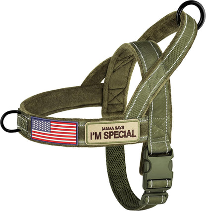 Forestpaw No Pull Dog Harness - Soft Flannel Padded Tactical Dog Vest Harness with Quick Release Buckle, Adjustable Reflective Pet Harness for Large Dogs Walking Training,Green XL