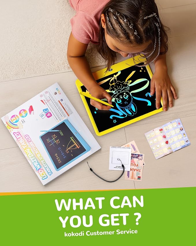 KOKODI LCD Writing Tablet, 12 Inch Colorful Toddler Doodle Board Drawing Tablet, Erasable Reusable Electronic Drawing Pads, Educational and Learning Toy for 3-6 Years Old Boy and Girls(Yellow)