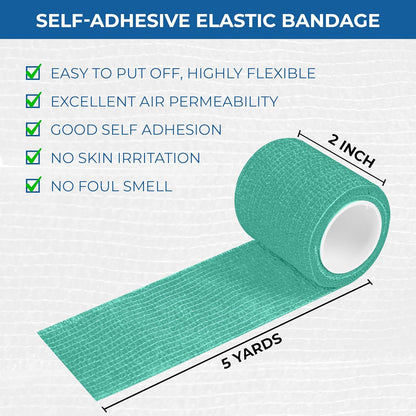 Self Adhesive Bandage Wrap - Pack of 24, Assorted Colors, Non-Woven, Breathable & Water-Resistant Vet Wrap for First Aid, Sports Injury, Body Sprains, & Pets - 2 Inch x 5 Yards