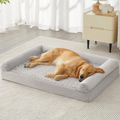 BFPETHOME Orthopedic Washable XXL Dog Bed for Senior Dog Cozy Sleep | Extra Large Waterproof Big Soft Pet Couch Bed for Dogs Relax with Removable Cover Supportive Foam Light Grey 54x36 Inch