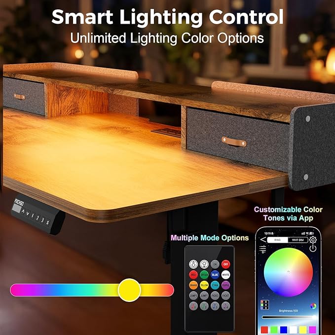 Electric Standing Desk with Drawers, 48 Inch Height Adjustable Desk with Power