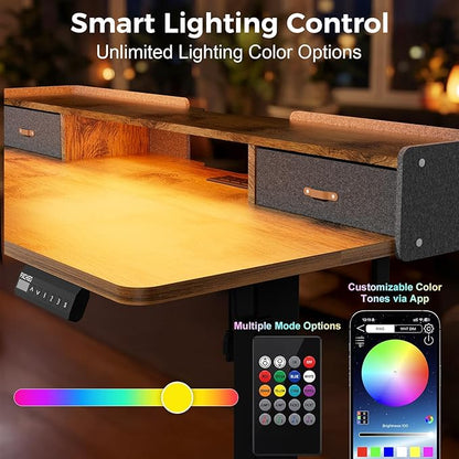 Electric Standing Desk with Drawers, 48 Inch Height Adjustable Desk with Power