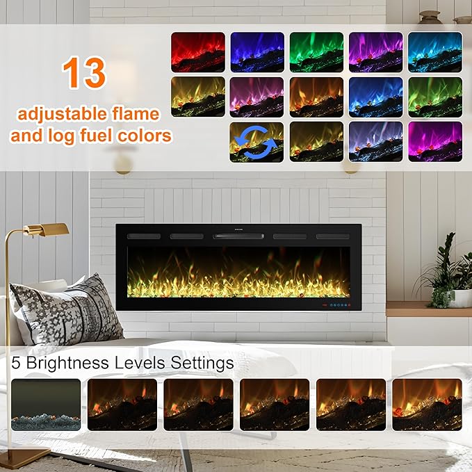 95 Inch WiFi-Enabled Recessed Electric Fireplace Inserts