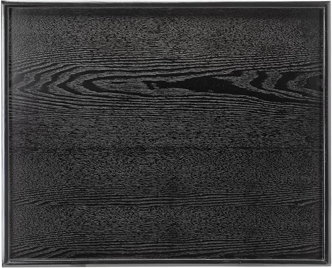 24 x 20 Inches Extra Large Solid Wood Serving Tray for Tea Coffee Table Snack Food Meals Serving Plate Kitchen Party Bar Breakfast Server with Raised Edges Black Wooden Decorative Ottoman Tray