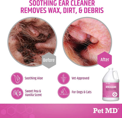 Pet MD Otic-Clean Dog Ear Cleaner - Veterinarian-Formulated Otic Ear Solution for Dogs & Cats - Pet Ear Cleaner for Itch, Odor, & Wax Buildup - Deodorizing Cat Ear Cleaner Solution - 1 Gallon