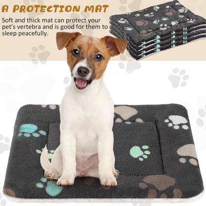 4 Pack Ultra Soft Dog Cat Bed Mat with Cute Prints Reversible Fleece Dog Crate Kennel Pad Cozy Washable Thickened Hamster Guinea Pig Pet Bed Mat for Small Animals(23 x 18 Inches,Black)