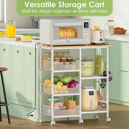 Rolling Kitchen Storage Microwave Cart & Kitchen Island on Wheels, Adjustable