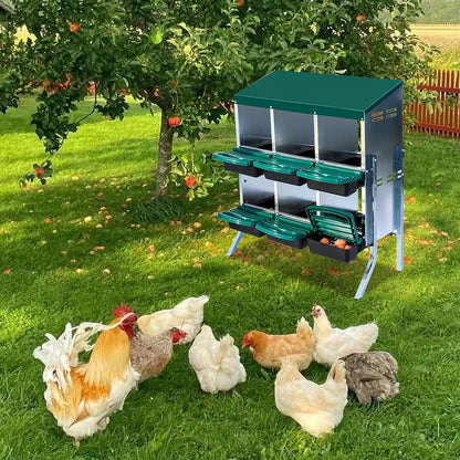 Chicken Nesting Box, 6 Hole 2 Layer Hen Nest Boxes with Legs, Roll Away Eggs Laying Boxes,Cleanable Pull Out Hen Roosting Boxes