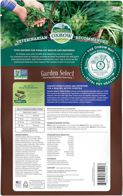 Oxbow Animal Health Garden Select Rabbit Food, Adult Rabbit, Made Timothy Hay, Vitamin & Mineral Rich Pet Food Pellets, Bunny Supplies, Made in USA, High Fiber, 4 lb Bag