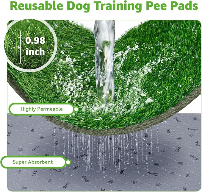 Dog Grass Pad with Tray, 18x30 Dog Litter Box for Patio Balcony Apartment | Floral，Grass Mat with Pad, Artificial Turf Grass, Puppy Indoor Outddor Potty Training, Washable Reusable, Leakproof, Pee On