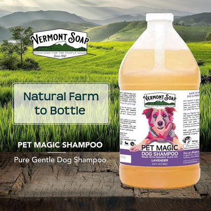 VERMONT SOAP Organics Pet Shampoo - Infused with Organic & Natural Olive Oil, Coconut & Aloe Vera Dog Shampoo for Sensitive Skin - USDA Certified Grooming, Lavender (64oz)