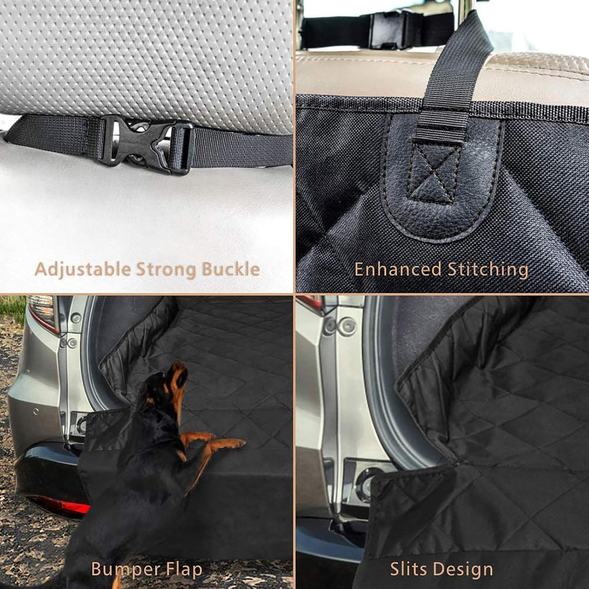 F-color SUV Cargo Liner for Dogs, Upgraded Extra Large Water Resistant Pet Cargo Cover Dog Seat Cover Mat for SUVs with Bumper Flap Protector, Non-Slip, Wear-Proof, Universal Fit, Black