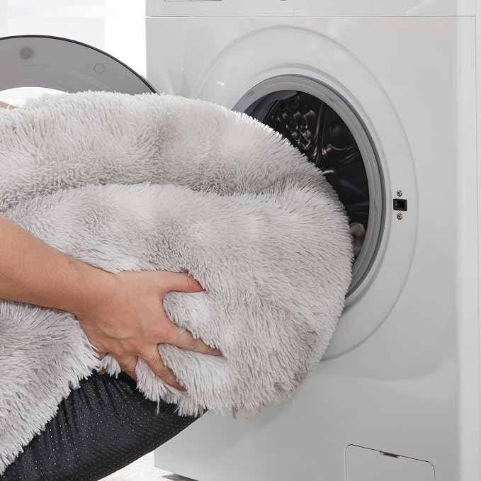 Western Home Calming Donut Small Medium Pet Dog Bed Washable,27" White Grey | Fluffy Faux Fur Round Cuddler,Anti-Anxiety,Anti-Slip Bottom,Plush Pet Dog Beds for Small Medium Sized Dogs,Up to 35 LBS