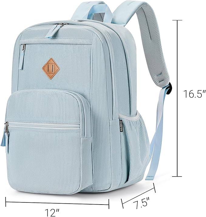 ZORFIN 26L Backpack for College, and Travel: Corduroy Bookbag - Sky Blue