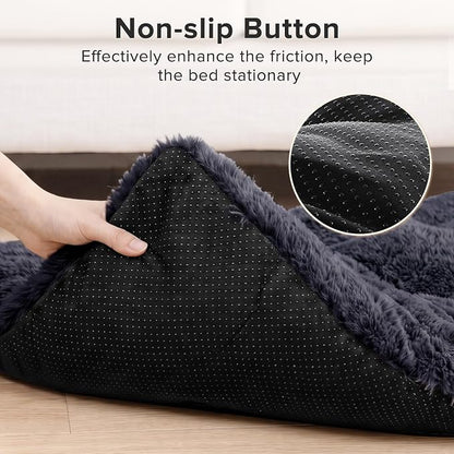 JOEJOY Large Dog Bed Crate Pad, Deluxe Plush Washable Dog Beds Fulffy Soft Kennel Pad Anti-Slip Pet Sleeping Mat for Extra Large Medium Small Dogs, 44" x 32", Dark Grey