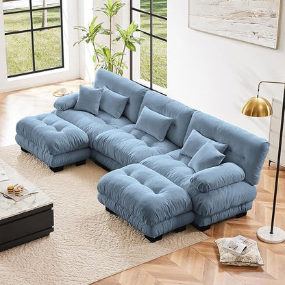 Blue Ottoman for Modular Sectional Sofa, Single Sofa, Ottoman Seat for Convertible Sectional, Chenille Sofa Couch for Living Room, Bedroom, Apartment